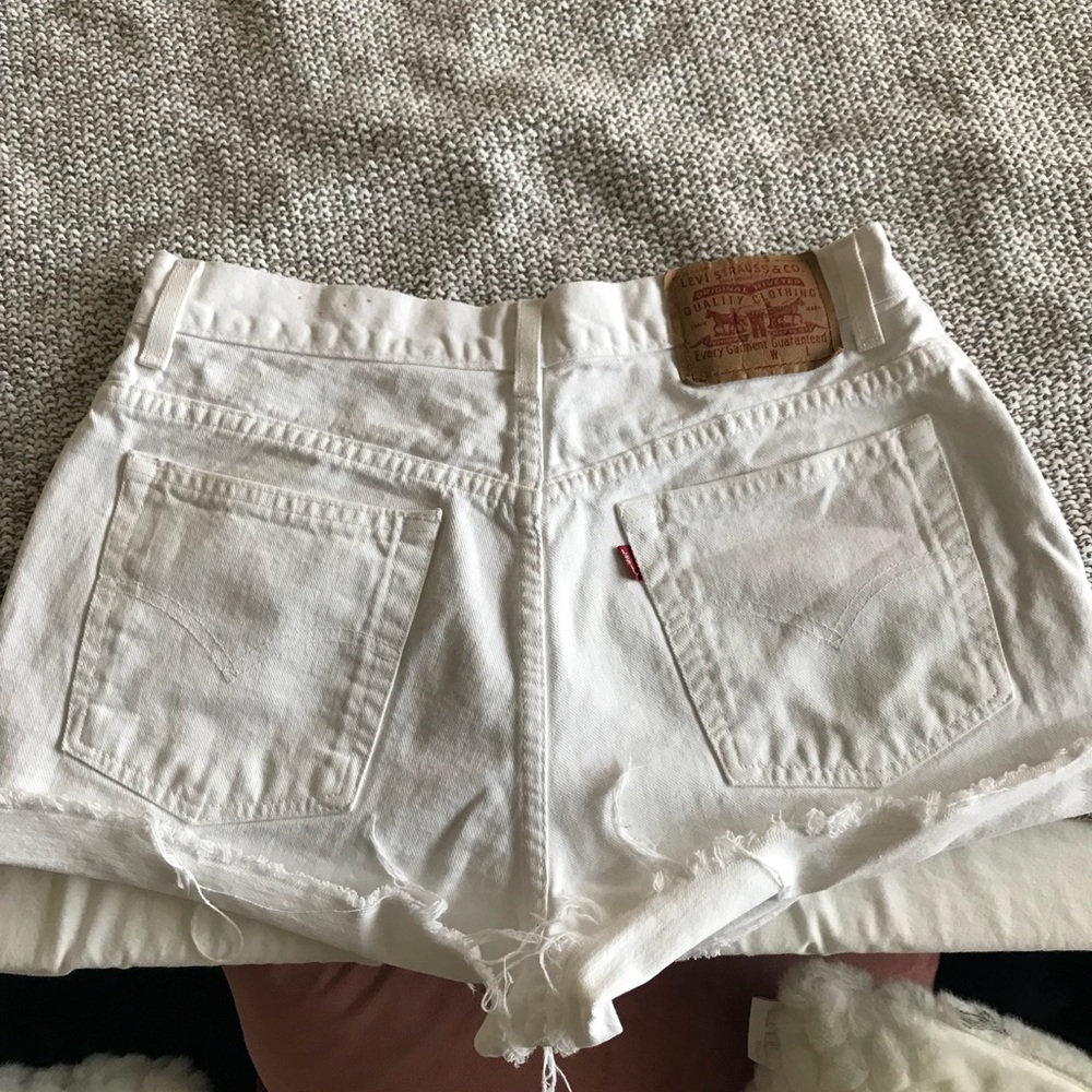 Levi’s high waisted white jean shorts